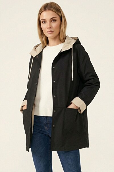 Hiccup Bdart Hooded Trench Coat with Snap Buttons and Pockets