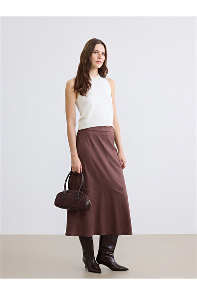 LC Waikiki Rmz Gi̇yi̇m Farkiyla Zippered Waist Suede Look Flared Skirt