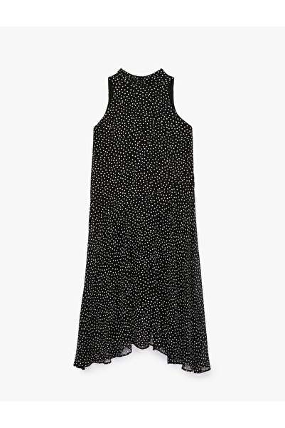 Koton Chiffon Sleeveless Flared Polka Dot Long Halter Neck Dress