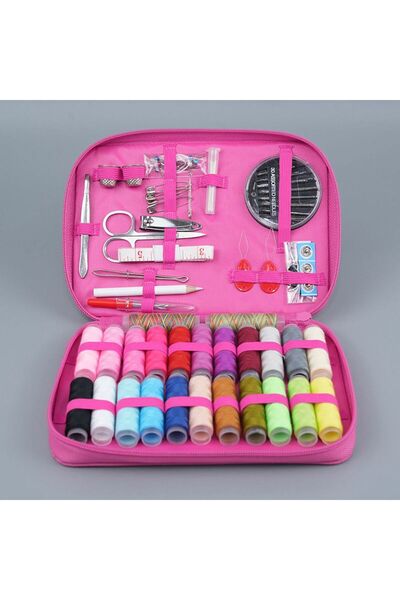 iğne izi 40+ Parça Çantalı Dikiş Seti Pembe - Full Aksesuarlı Taşınabilir Dik...