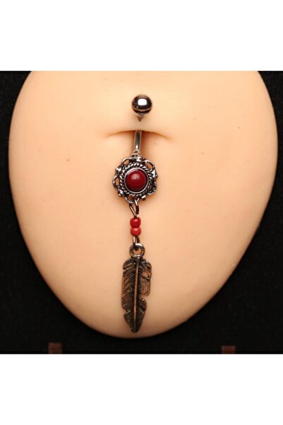 SİASİA Otantik Yaprak Zirkon Taşlı Çelik Göbek Piercing
