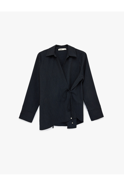 Koton Uzun Kollu Yandan Bağlama Detaylı Çizgili Gömlek