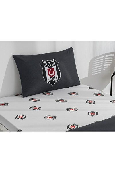 Taç Zorluteks Licensed Bjk Black and White Single Cotton Elastic Bed Sheet Se...
