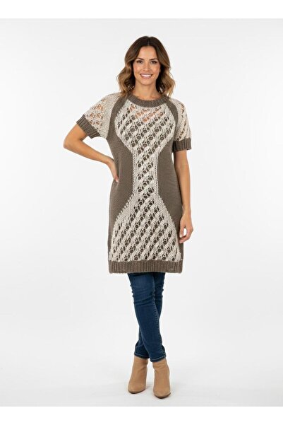 Cockatoo Openwork Patterned Contrast Color Women's Knitwear Dress /Tunic/ Blo...