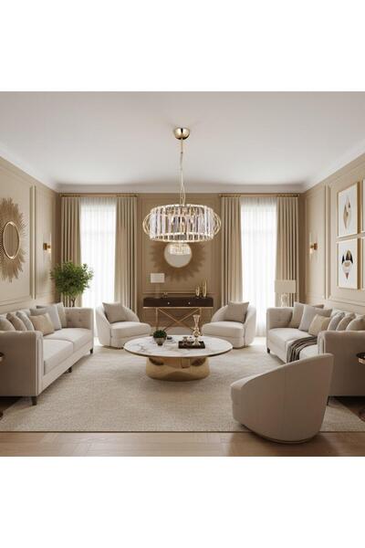 Elizim Home Lighting Kristal taşlı 3'lü gold avize