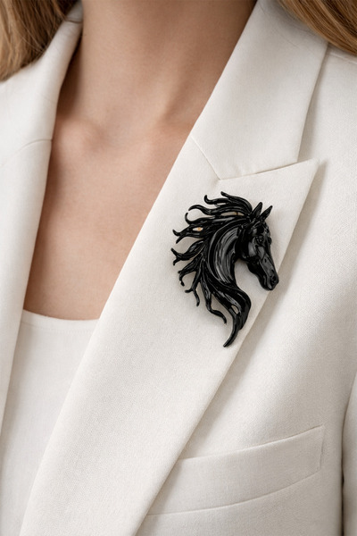 Modex Parlak Yüzey Özel Tasarım At Figürü Broş (5cm)