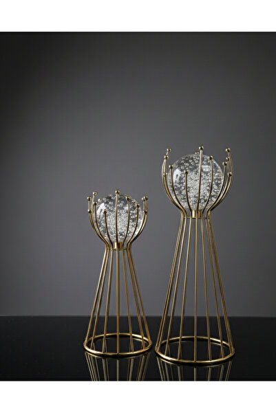 OBJE Gold Kaplama Kristal Küreli Dekoratif Set (2'li)