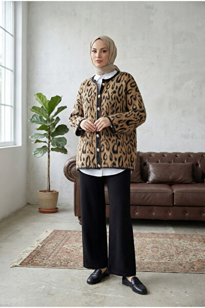MODAQU Leopard Patterned Shaded Soft Cardigan - Mink