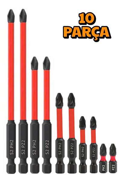 DepoMega 10 Parça Karışık Boy Mıknatıslı Bits Uç PH2 PZ2 25-50-75-100-150 mm
