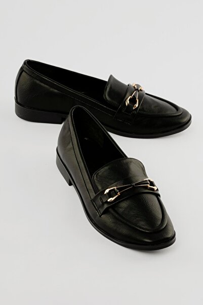 Mubiano Women's Loafer Gold Buckle Casual Shoes Elio Black