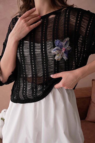 Park Karon Women's Wide Collar Openwork Knitwear Blouse 8287Sw