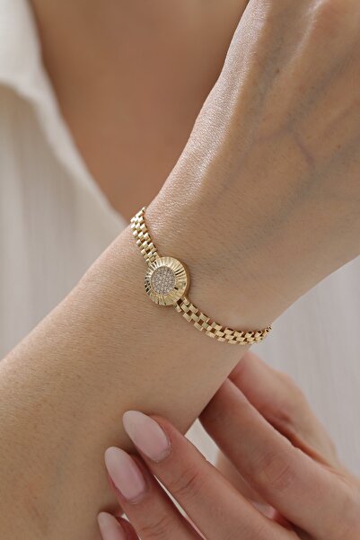 YAVUZ KUYUMCULUK 14 Ayar Altın Modern Baget Taşlı Kordon Bileklik