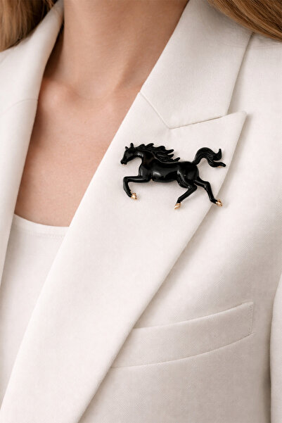 Modex Parlak Yüzey Tasarım Koşan At Broş ( 5cm)