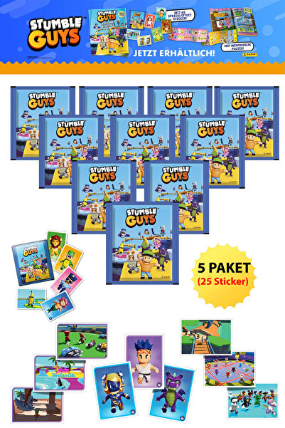 hediyecik Panini Stumble Guys Orjinal Sticker Koleksiyonu 5 Paket (25 Çıkartma)