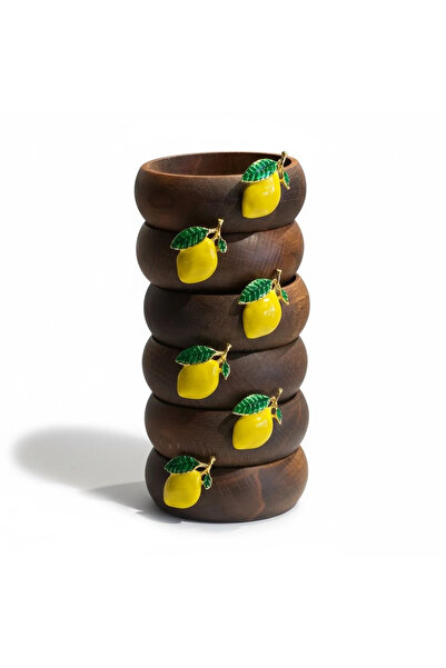 iQey Home وعاء خشبي للوجبات الخفيفة بتفاصيل على شكل ليمون، 6 قطع، مقاس صغير 9 سم