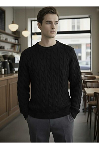 AQE FASHION Men's Knitwear Lover's Combination Sweater Unisex Black Crew Neck...