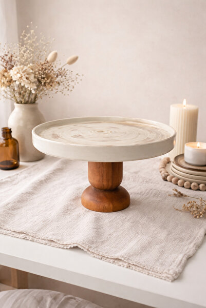 Evila Ahşap Ayaklı Porselen Sunum Standı 27 cm – Kek, Pasta ve Tatlı Servisi ...