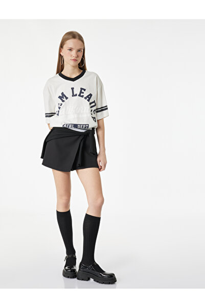 Koton Tricou oversize cu decolteu în V și mâneci imprimate pe jumătate