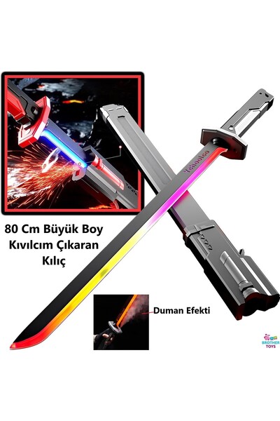 Brother Toys 80 Cm Kıvılcım Çıkaran Duman Efektli, Işıklı Oyuncak Kılıç Şarjl...