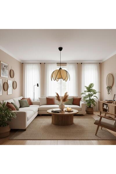 Elizim Home Lighting Hasır görünümlü yaprak abajur sarkıt avize