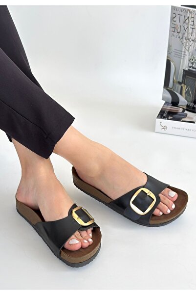 FRESCO SCARFS Zooy Black Skin Slippers