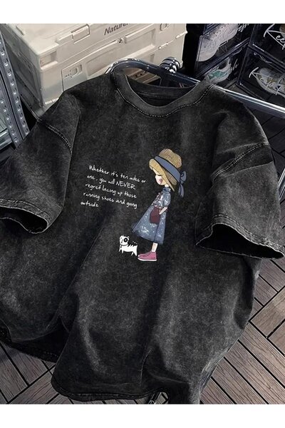 Le Savu Washable Vintage Printed Unisex Oversize Vintage T-Shirt