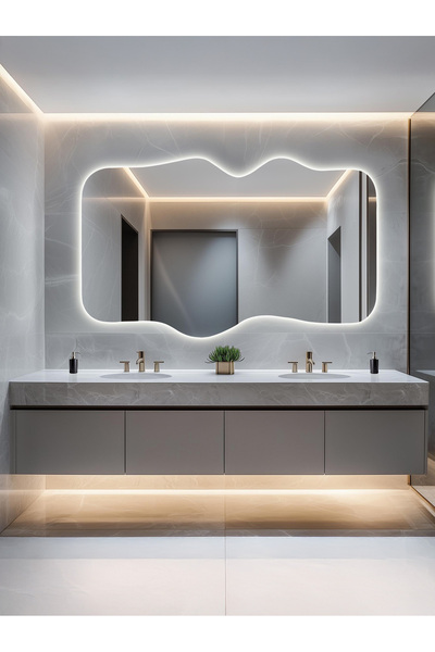 Mirze Life Modern Tasarımlı Led Işıklı Banyo Aynası - Asimetrik Duvar Aynası ...