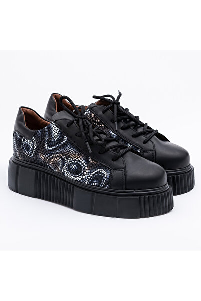 VAGAM Pantofi din Piele Naturala Negri cu Siret