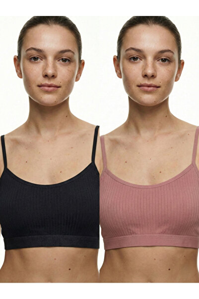 underwear bodyway Set of 2 Basic Crop Bustier Tank Tops with Ribbed Rope Straps