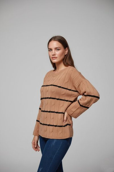 franky B Women's Oversize Knitted Striped Sweater