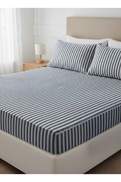 The Lycos "Striped Anthracite Gray" Double Bed Sheet Set, Cotton