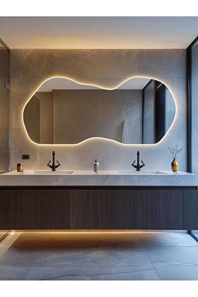 Mirze Life Asimetrik Led Aydınlatmalı Duvar Aynası - Modern Ledli Konsol Ayna...