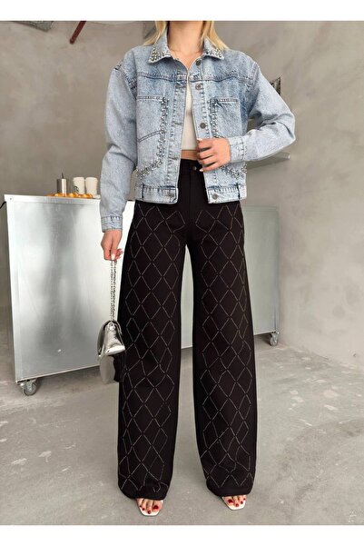 Butik DENİVA OVERSIZE Y2K SİYAH TAŞLI PALAZZO JEANS