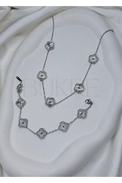stainles steel Paslanmaz Çelik Silver Büyük Çift Taraflı Yonca Bileklik ve Ko...