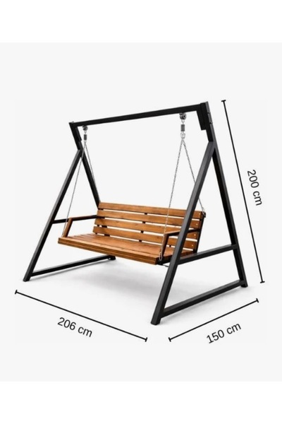 DDA Bahçe Salıncağı teras balkon metal profil gövdeli 3 kişilik ahşap
