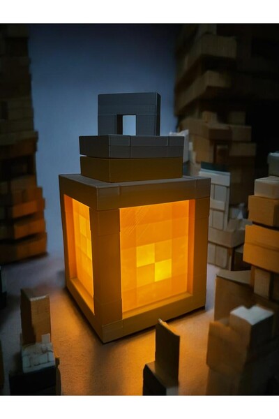 Uztech Minecraft Feneri - Dekoratif Gece Lambası - Piksel Tasarım 3D Baskı Ma...