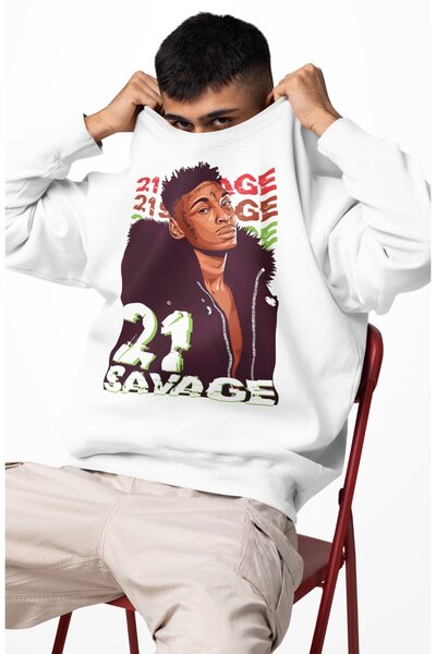 Fuddy Moda Hanorac unisex supradimensionat, cu imprimeu Rapper 21 Savage, cu ...