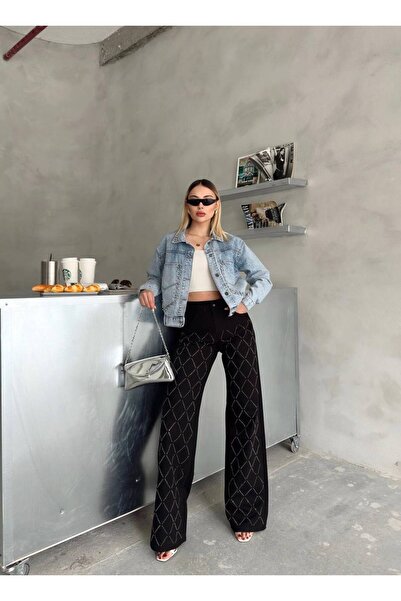 Butik Deni̇va Black Stone Palazzo Jeans