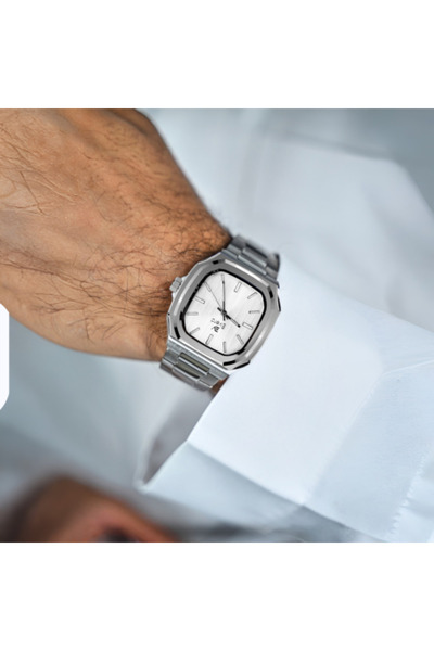 catera Men's silver stainless steel watch with a white dial