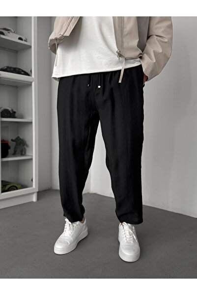 BYBASICMAN Μαύρο λεπτό παντελόνι από ύφασμα Tensel KE-1100