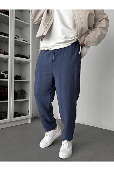 BYBASICMAN Navy Blue Tensel Fabric Slim Trousers Ke-1100