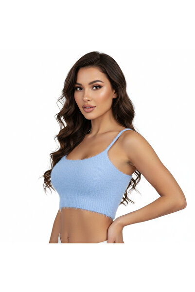 Amisu "Azure Plush" Knitted Top – Velvety Texture and Minimalist Cut