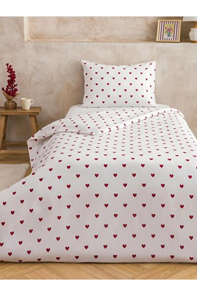 LC Waikiki Red Heart Printed Cotton Single Duvet Cover Set (S6)
