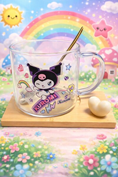 Two Two Kuromi Patterned Glass Cup |   Fun Mug Coaster & Spoon Gift for Kids ...