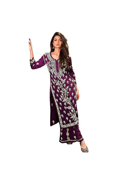 MYSMAR Purple Rayon Cotton Salwar Kameez - FFT5816 | Purple