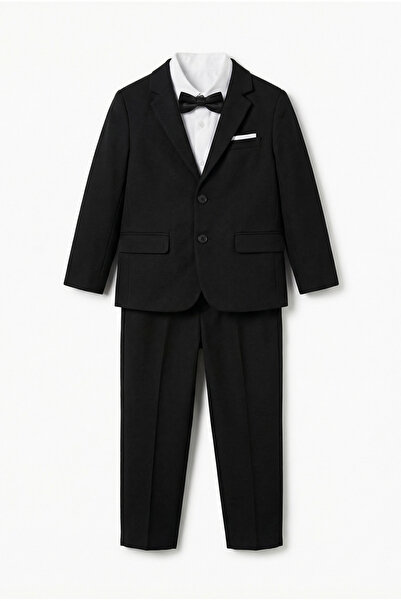 Magu Boys' Classic Tuxedo Suit with Cotton Black Jacket (4 Pieces)
