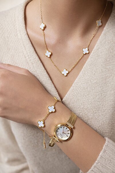 B&B Jewerly •Yonca Motifli Gold Kolye & Bileklik Seti