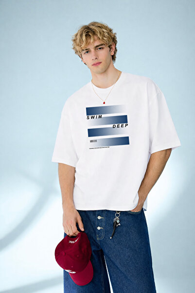 caddekombin Tricou alb pentru bărbați Ocean Layers: cu design grafic dreptung...