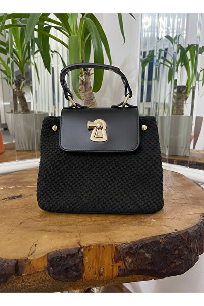 MY VİNTAGE حقيبة نسائية سوداء محبوكة يدويًا