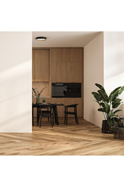 LED-POL Plafoniera LED ORO BENTO 18W, 1950 lm, 4000K Neutru, Negru cu Lemn, Ø290 mm, CRI≥80, 30.000h